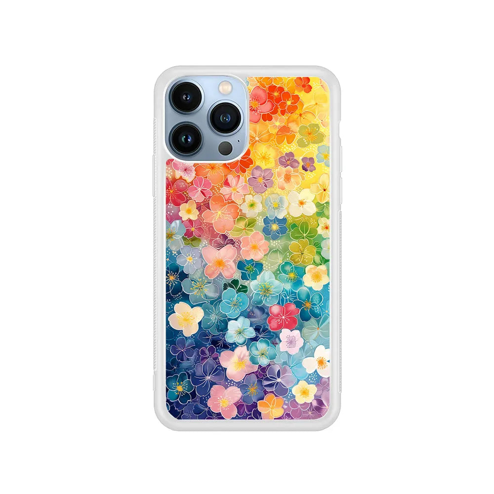 Artistic Rainbow Flower Pattern iPhone 13 Pro Case-Rubber / White (2D Case)-Xtracase