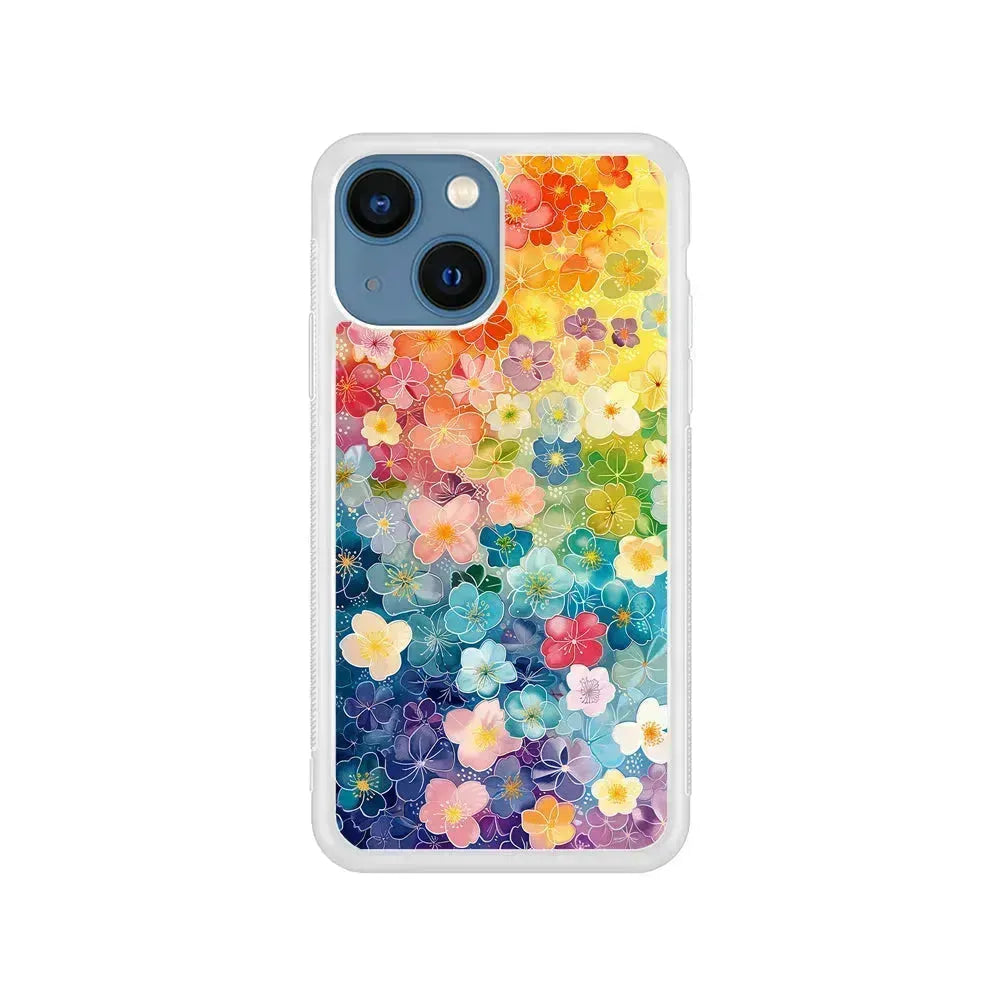 Artistic Rainbow Flower Pattern iPhone 13 Mini Case-Rubber / White (2D Case)-Xtracase