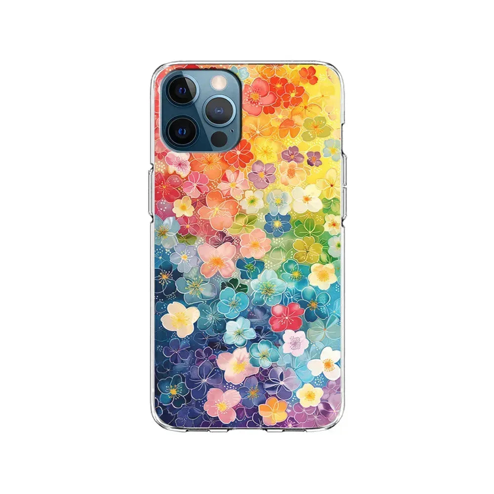 Artistic Rainbow Flower Pattern iPhone 15 Pro Max Case-Clear Soft Case-Xtracase