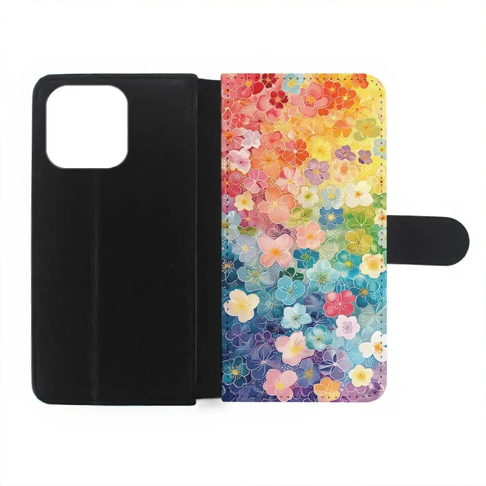 Artistic Rainbow Flower Pattern iPhone 15 Pro Max Case-Flip Wallet Case-Xtracase