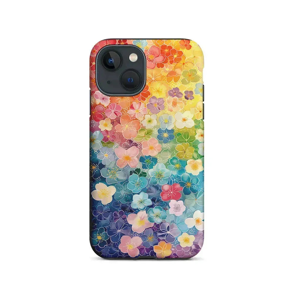Artistic Rainbow Flower Pattern iPhone 13 Mini Case-2 in 1 Tough Case-Xtracase