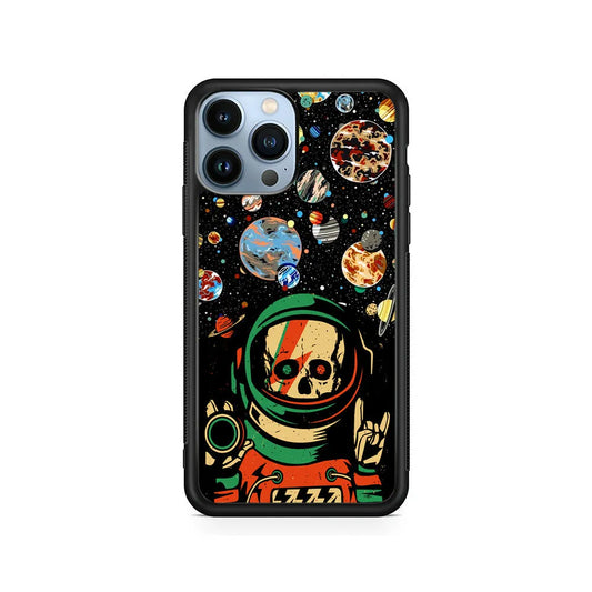 Astro Skull on The Space iPhone 13 Pro Case-Rubber / Black (2D Case)-Xtracase