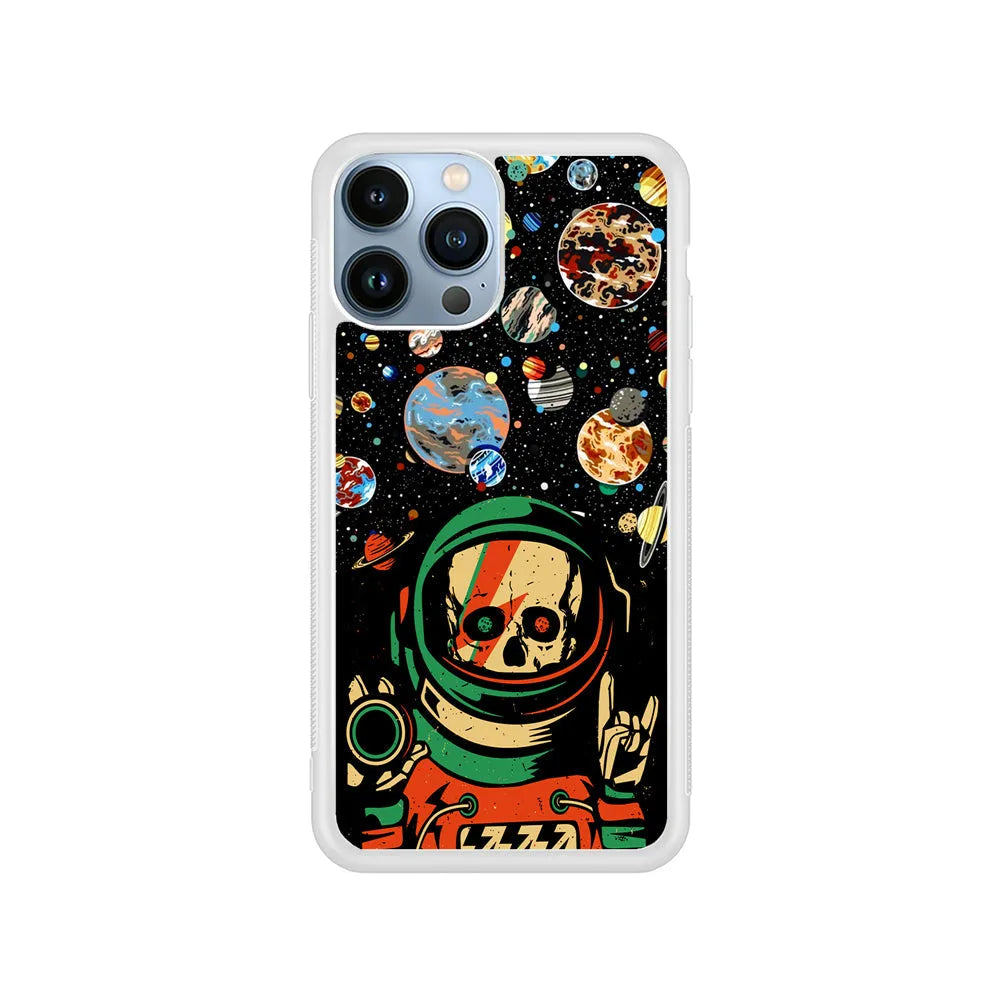 Astro Skull on The Space iPhone 13 Pro Case-Rubber / White (2D Case)-Xtracase