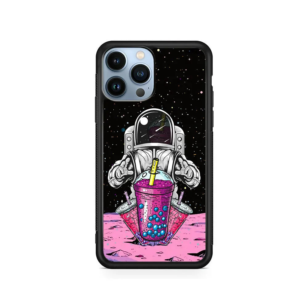 Astronaut and Bubble Ice iPhone 13 Pro Case-Rubber / Black (2D Case)-Xtracase