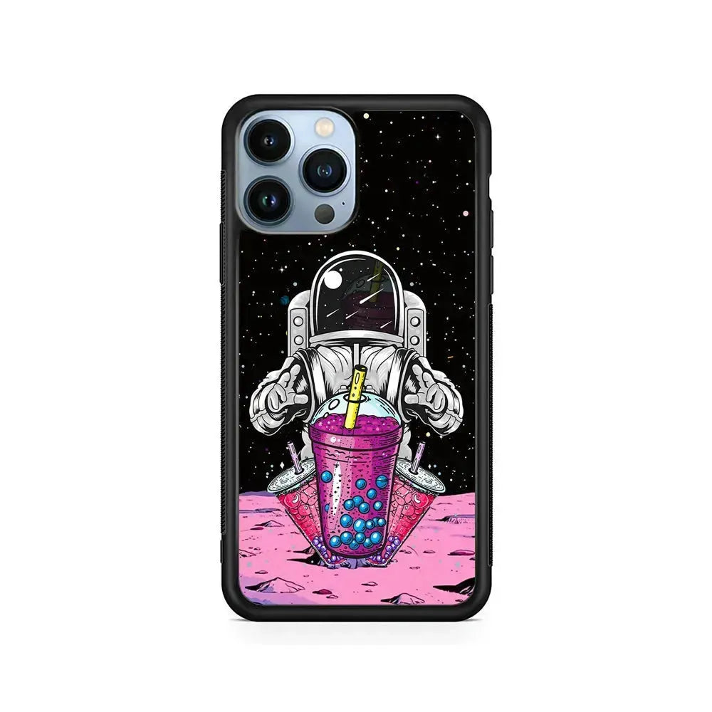 Astronaut and Bubble Ice iPhone 15 Pro Max Case-Rubber / Black (2D Case)-Xtracase