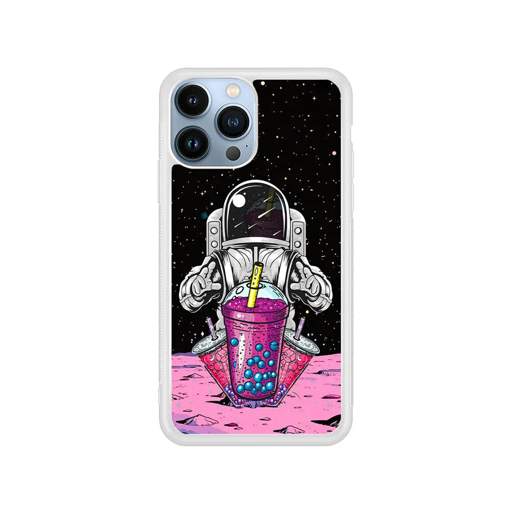 Astronaut and Bubble Ice iPhone 13 Pro Case-Rubber / White (2D Case)-Xtracase