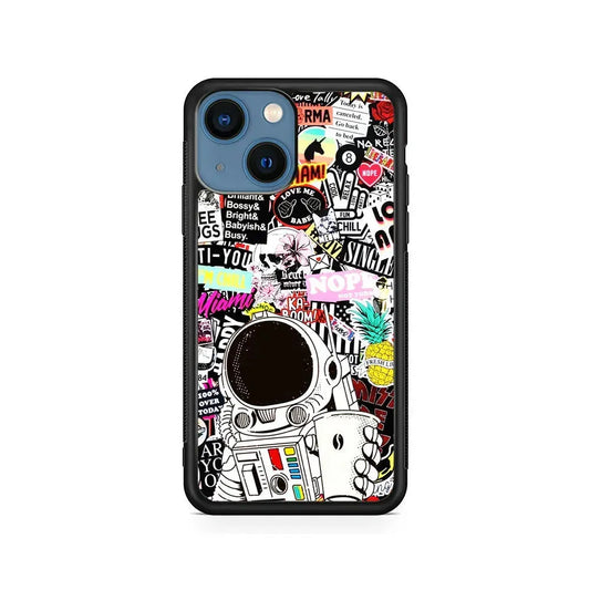 Astronauts Coffee Cheers iPhone 13 Mini Case-Rubber / Black (2D Case)-Xtracase