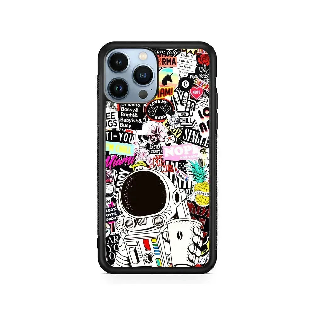 Astronauts Coffee Cheers iPhone 15 Pro Max Case-Rubber / Black (2D Case)-Xtracase