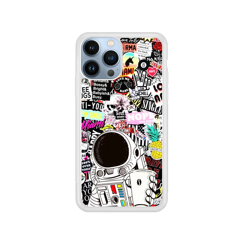 Astronauts Coffee Cheers iPhone 13 Pro Case-Rubber / White (2D Case)-Xtracase