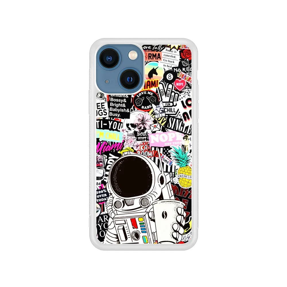 Astronauts Coffee Cheers iPhone 14 Plus Case-Rubber / White (2D Case)-Xtracase