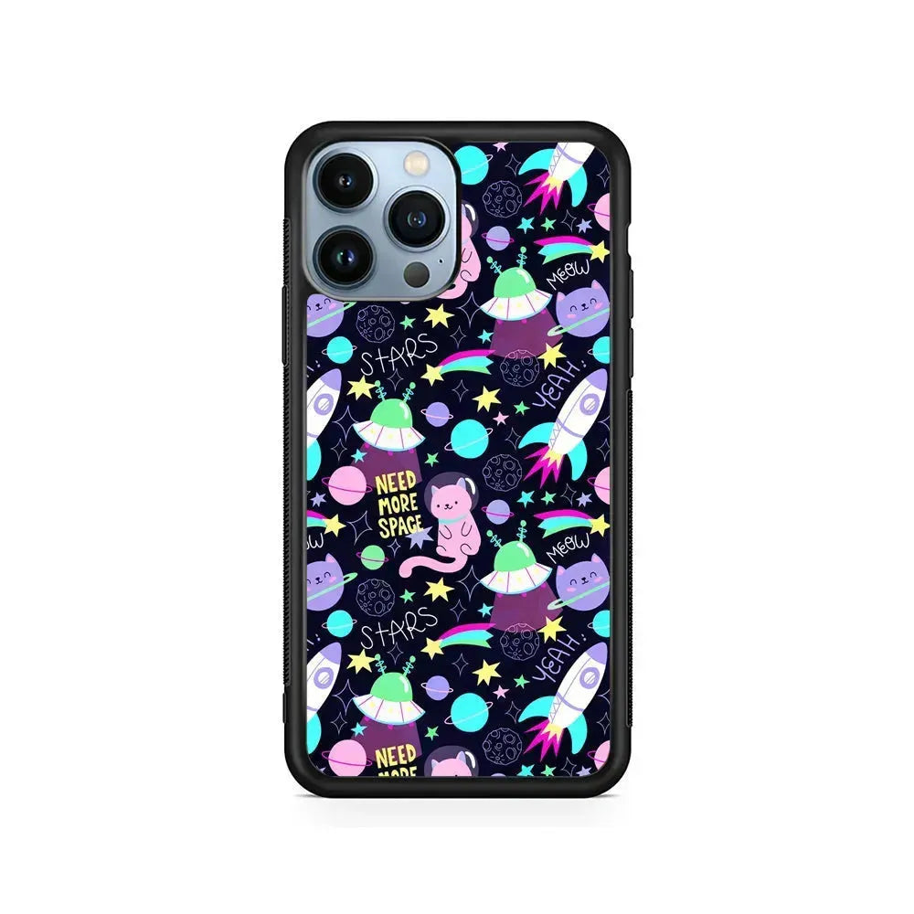 Astronauts Rockets Cat iPhone 15 Pro Max Case-Rubber / Black (2D Case)-Xtracase