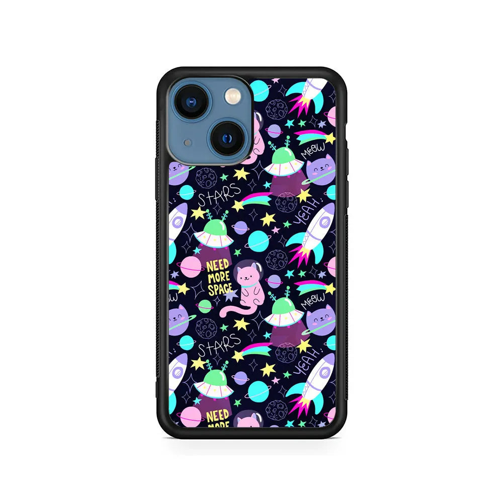 Astronauts Rockets Cat iPhone 14 Plus Case-Rubber / Black (2D Case)-Xtracase