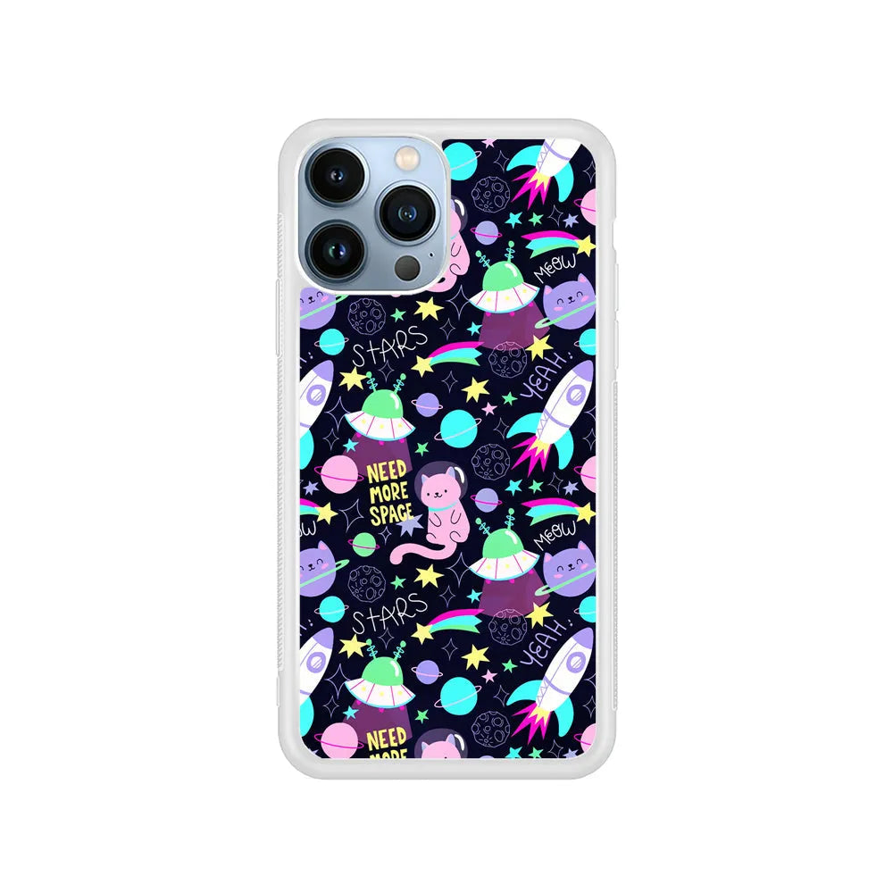 Astronauts Rockets Cat iPhone 13 Pro Case-Rubber / White (2D Case)-Xtracase