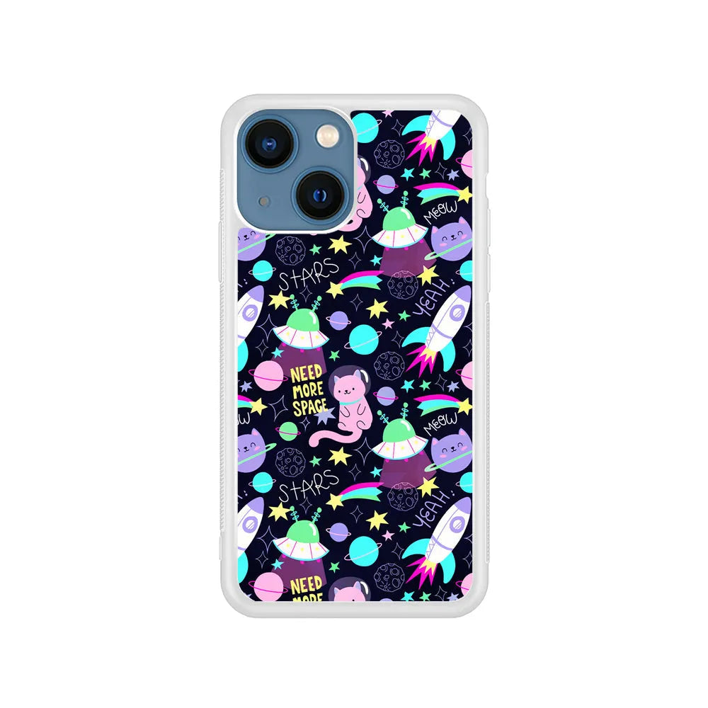 Astronauts Rockets Cat iPhone 14 Plus Case-Rubber / White (2D Case)-Xtracase