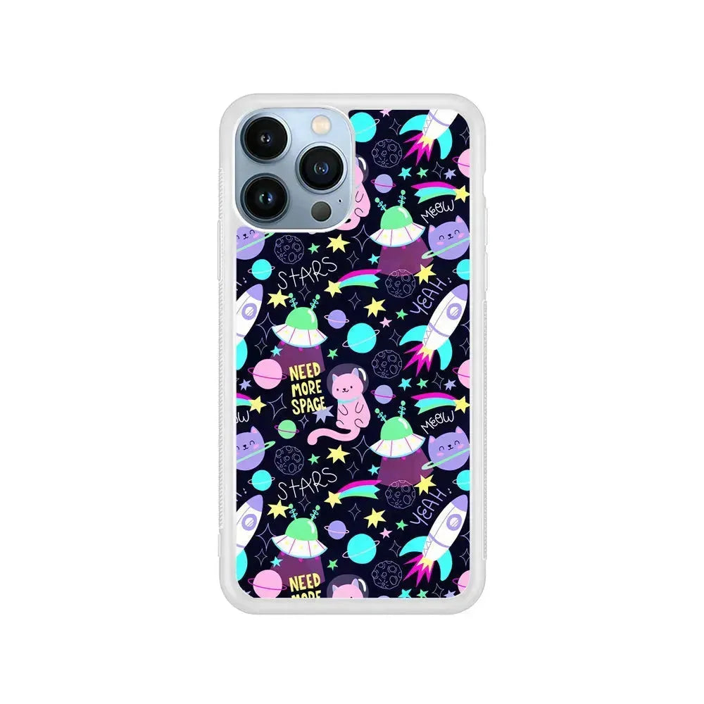 Astronauts Rockets Cat iPhone 15 Pro Max Case-Rubber / White (2D Case)-Xtracase