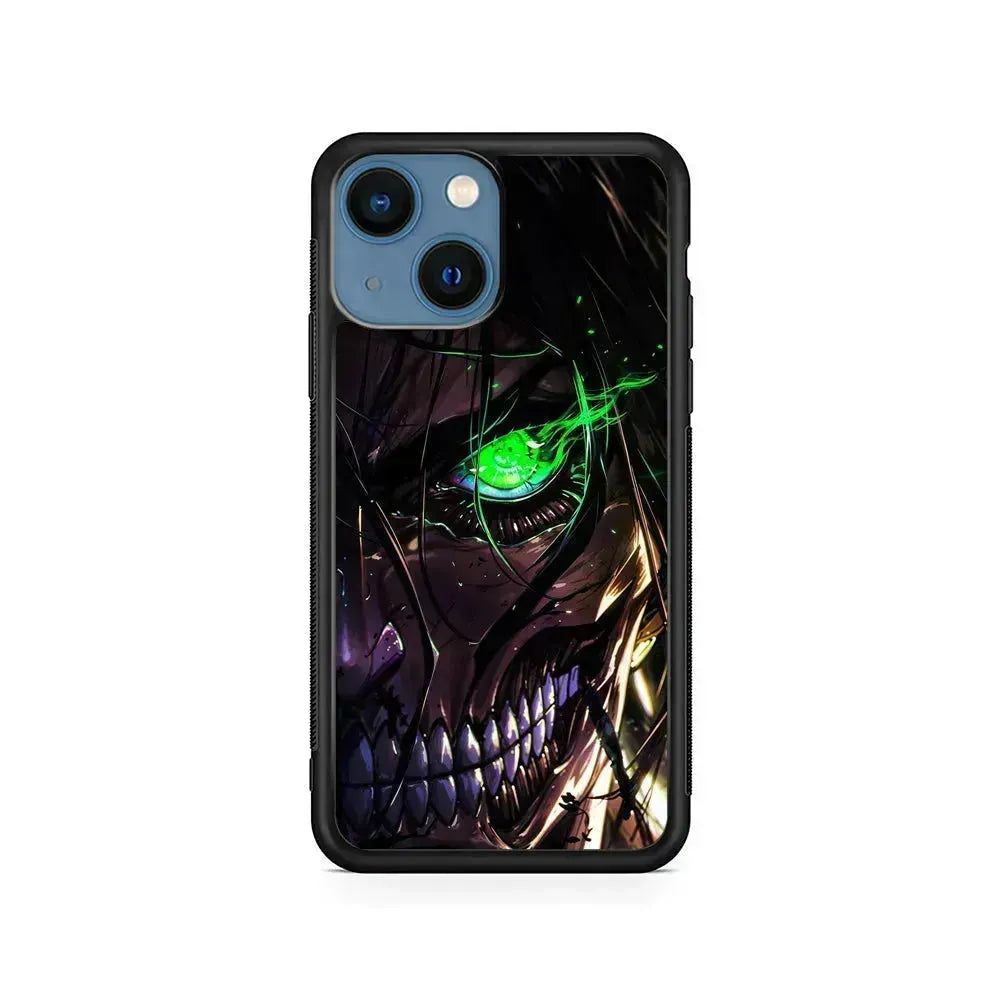 Attack on Titan Eren Face iPhone 13 Mini Case-Rubber / Black (2D Case)-Xtracase