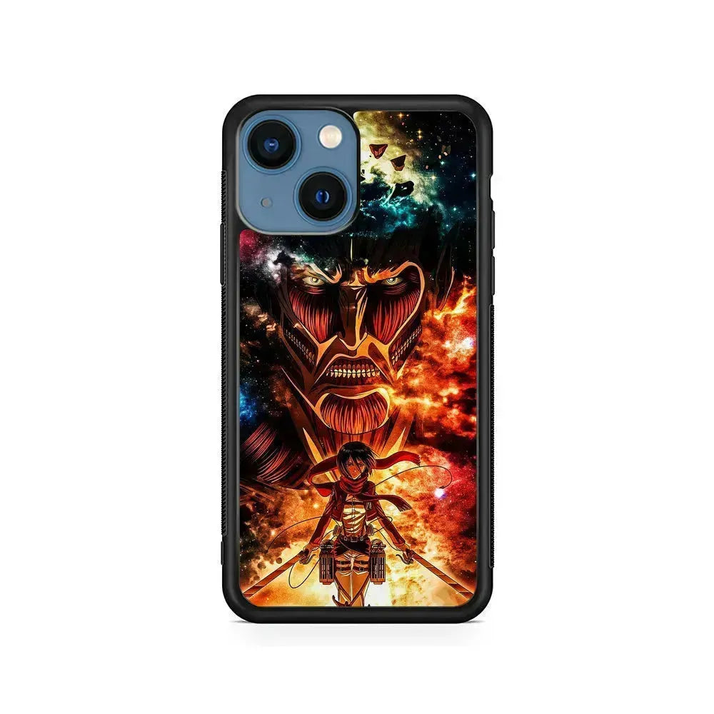 Attack on Titan Mikasa Art iPhone 13 Mini Case-Rubber / Black (2D Case)-Xtracase