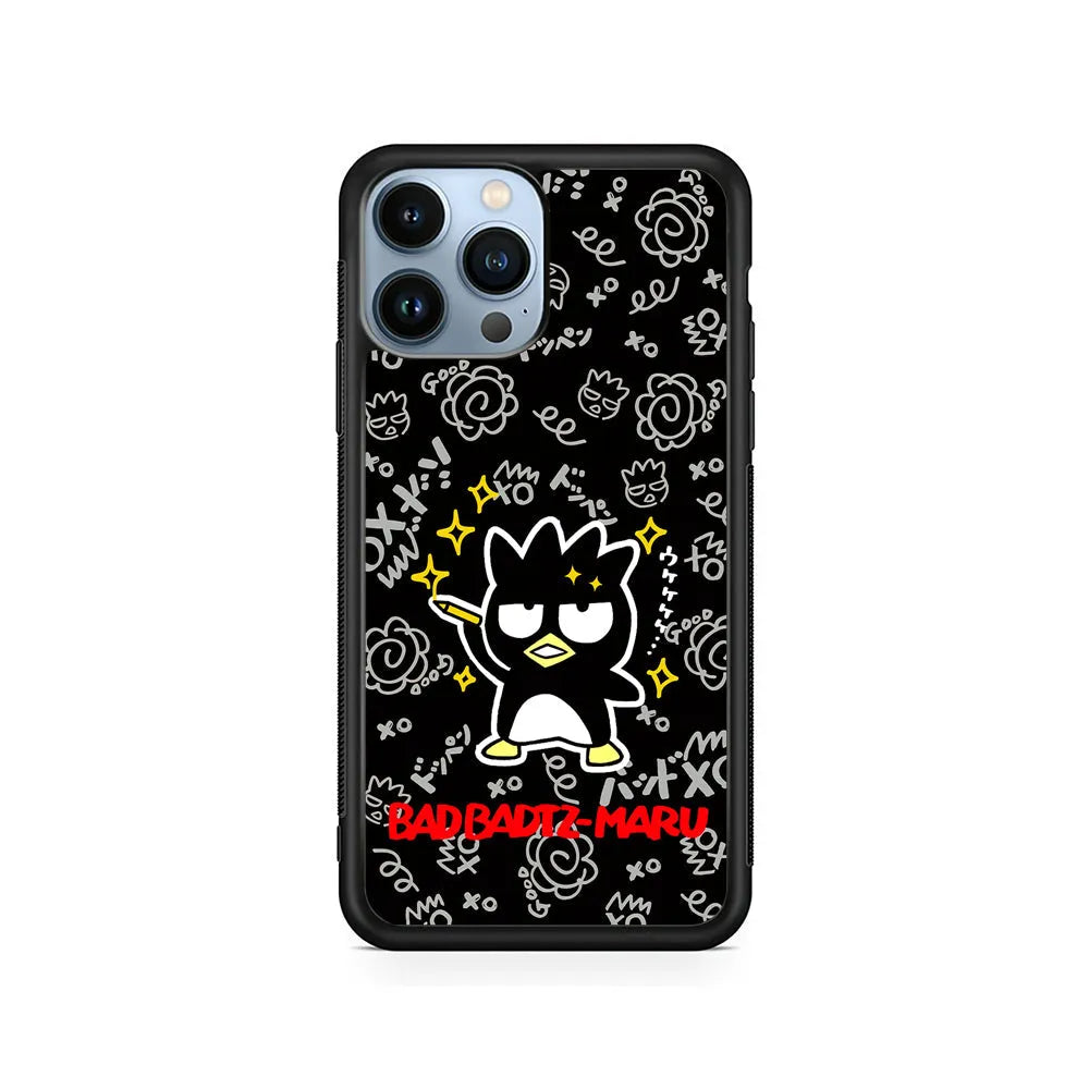 Badtz Maru Sanrio Black iPhone 13 Pro Max Case-Rubber / Black (2D Case)-Xtracase
