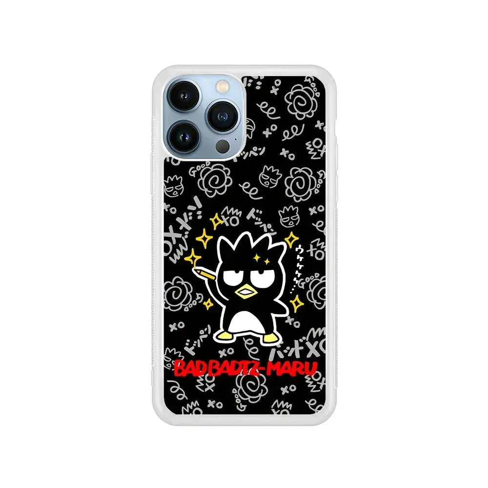 Badtz Maru Sanrio Black iPhone 15 Pro Max Case-Rubber / White (2D Case)-Xtracase