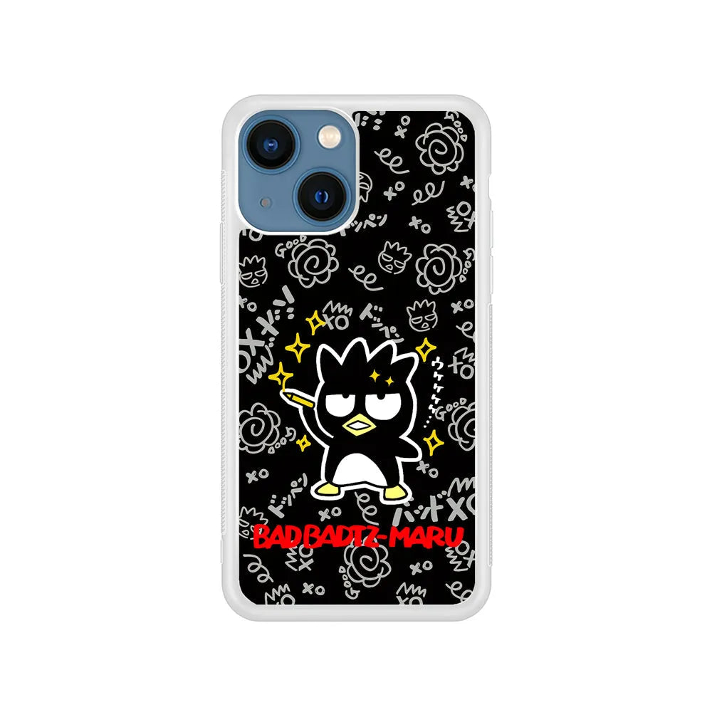 Badtz Maru Sanrio Black iPhone 14 Plus Case-Rubber / White (2D Case)-Xtracase