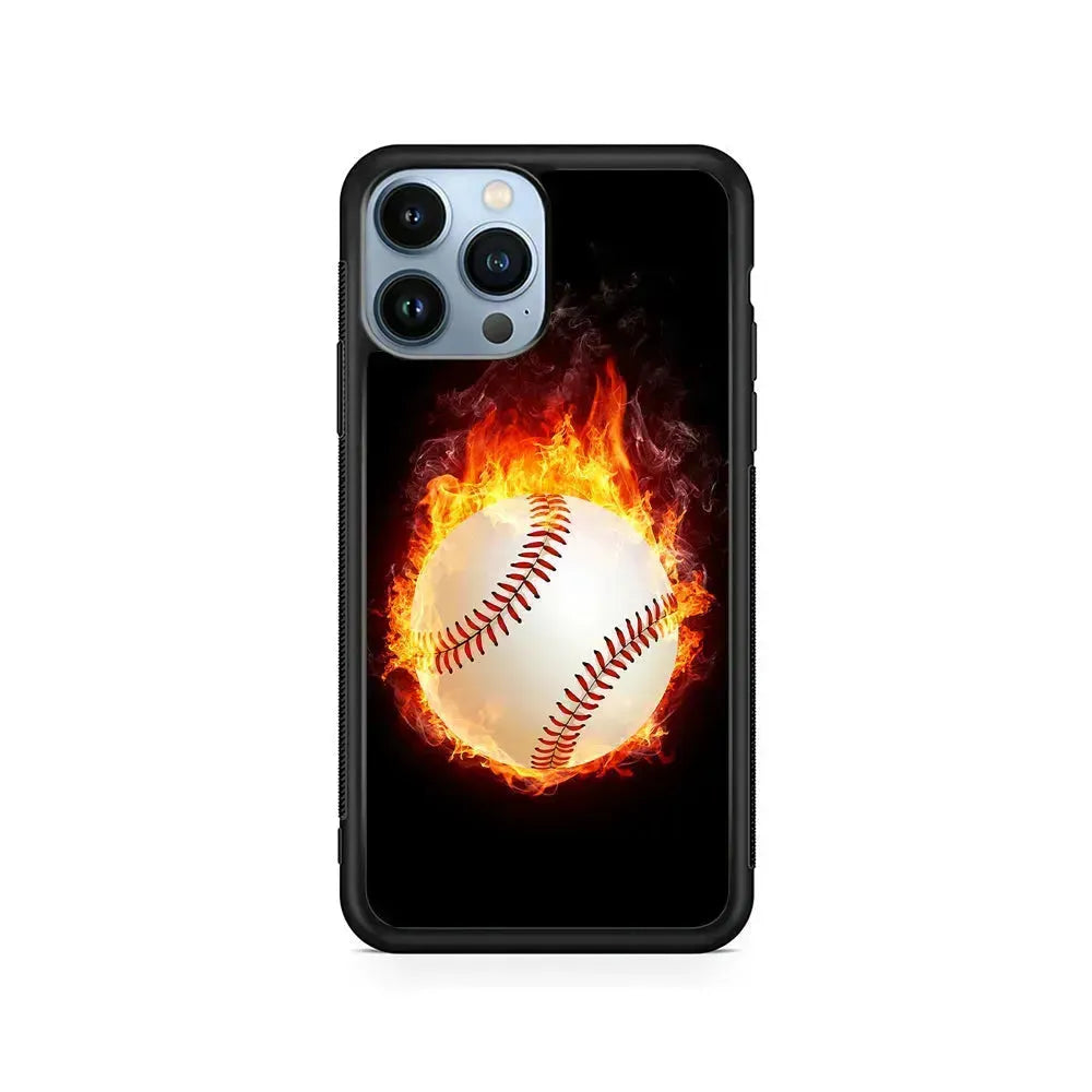 Baseball Ball on Fire iPhone 15 Pro Max Case-Rubber / Black (2D Case)-Xtracase