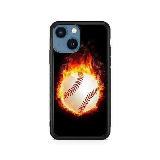 Baseball Ball on Fire iPhone 13 Mini Case-Rubber / Black (2D Case)-Xtracase