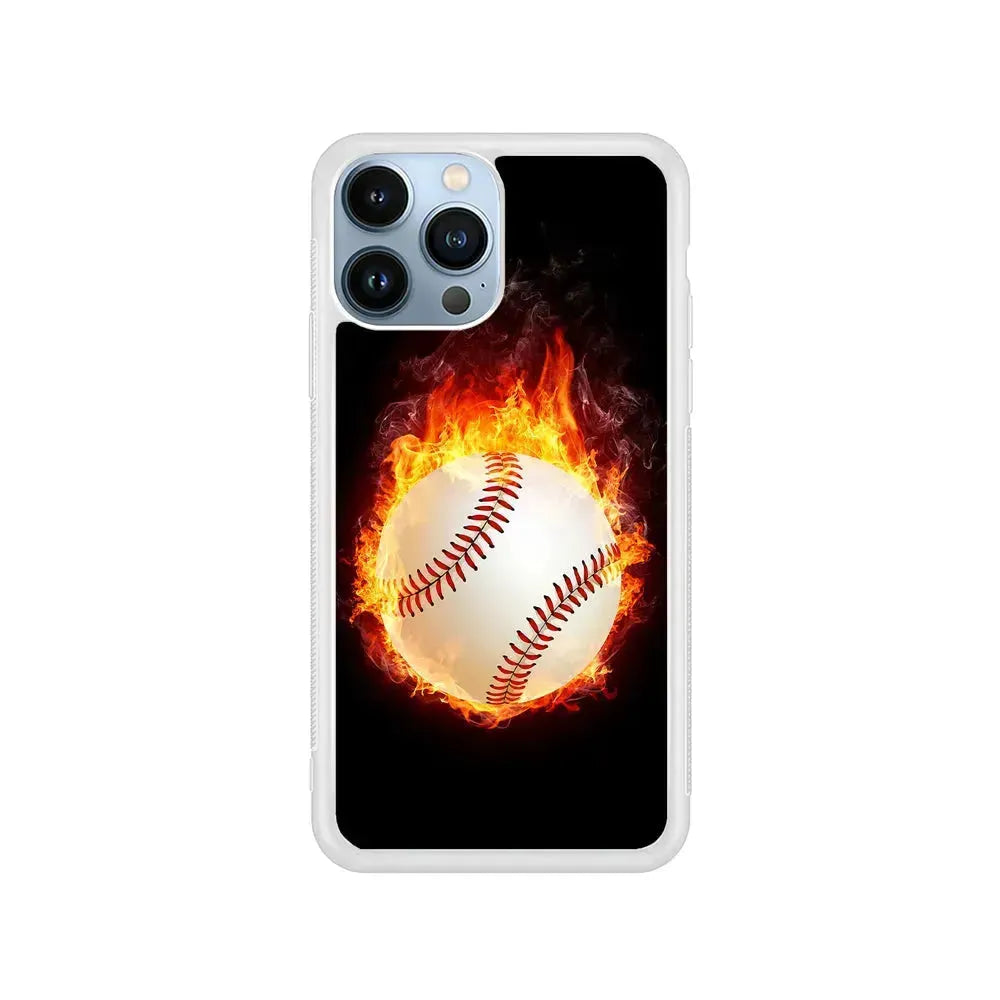 Baseball Ball on Fire iPhone 15 Pro Max Case-Rubber / White (2D Case)-Xtracase