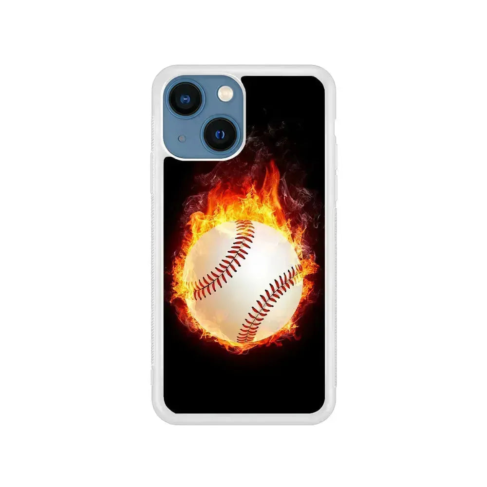 Baseball Ball on Fire iPhone 13 Mini Case-Rubber / White (2D Case)-Xtracase