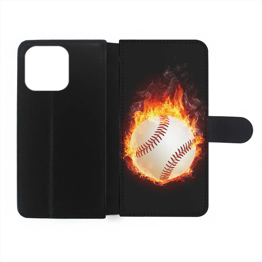 Baseball Ball on Fire iPhone 13 Pro Case-Flip Wallet Case-Xtracase