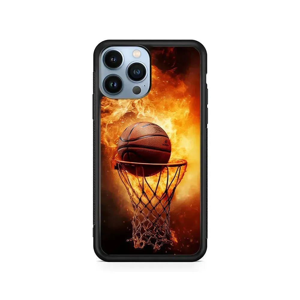Basketball Ball on Fire iPhone 15 Pro Max Case-Rubber / Black (2D Case)-Xtracase