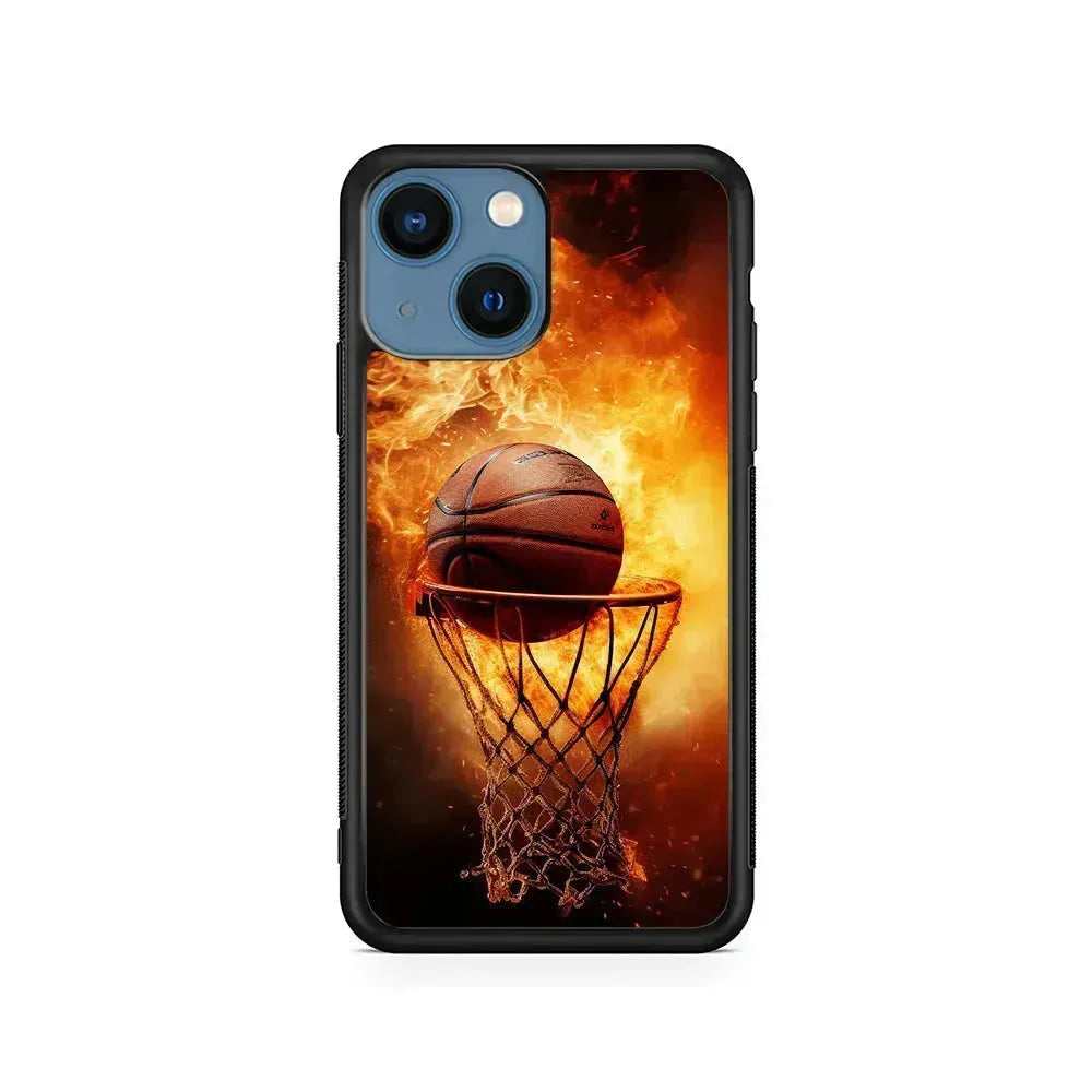 Basketball Ball on Fire iPhone 13 Mini Case-Rubber / Black (2D Case)-Xtracase