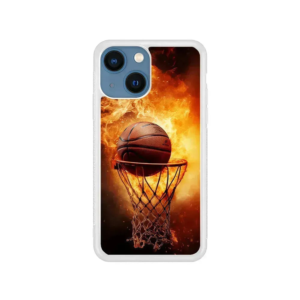 Basketball Ball on Fire iPhone 13 Mini Case-Rubber / White (2D Case)-Xtracase