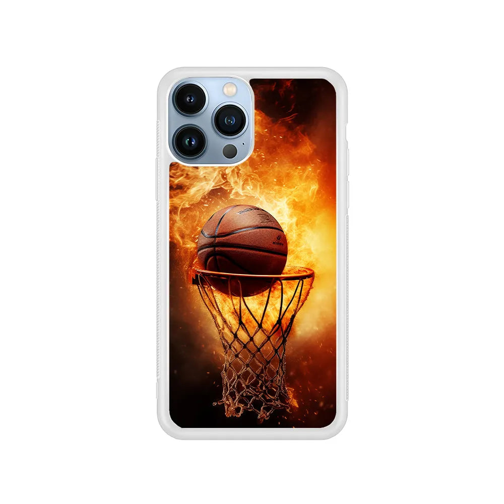 Basketball Ball on Fire iPhone 13 Pro Case-Rubber / White (2D Case)-Xtracase