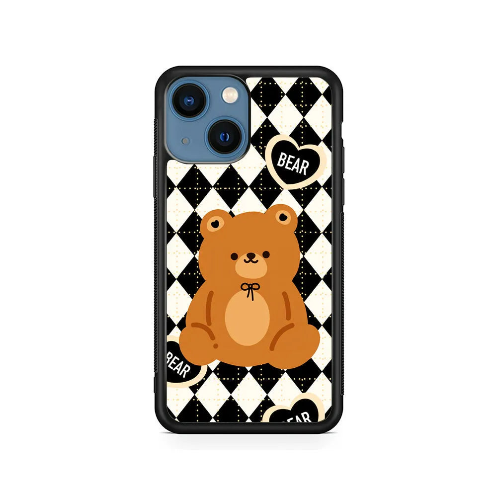 Bear and Black Flanel iPhone 14 Plus Case-Rubber / Black (2D Case)-Xtracase