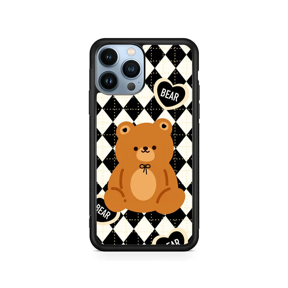 Bear and Black Flanel iPhone 13 Pro Max Case-Rubber / Black (2D Case)-Xtracase