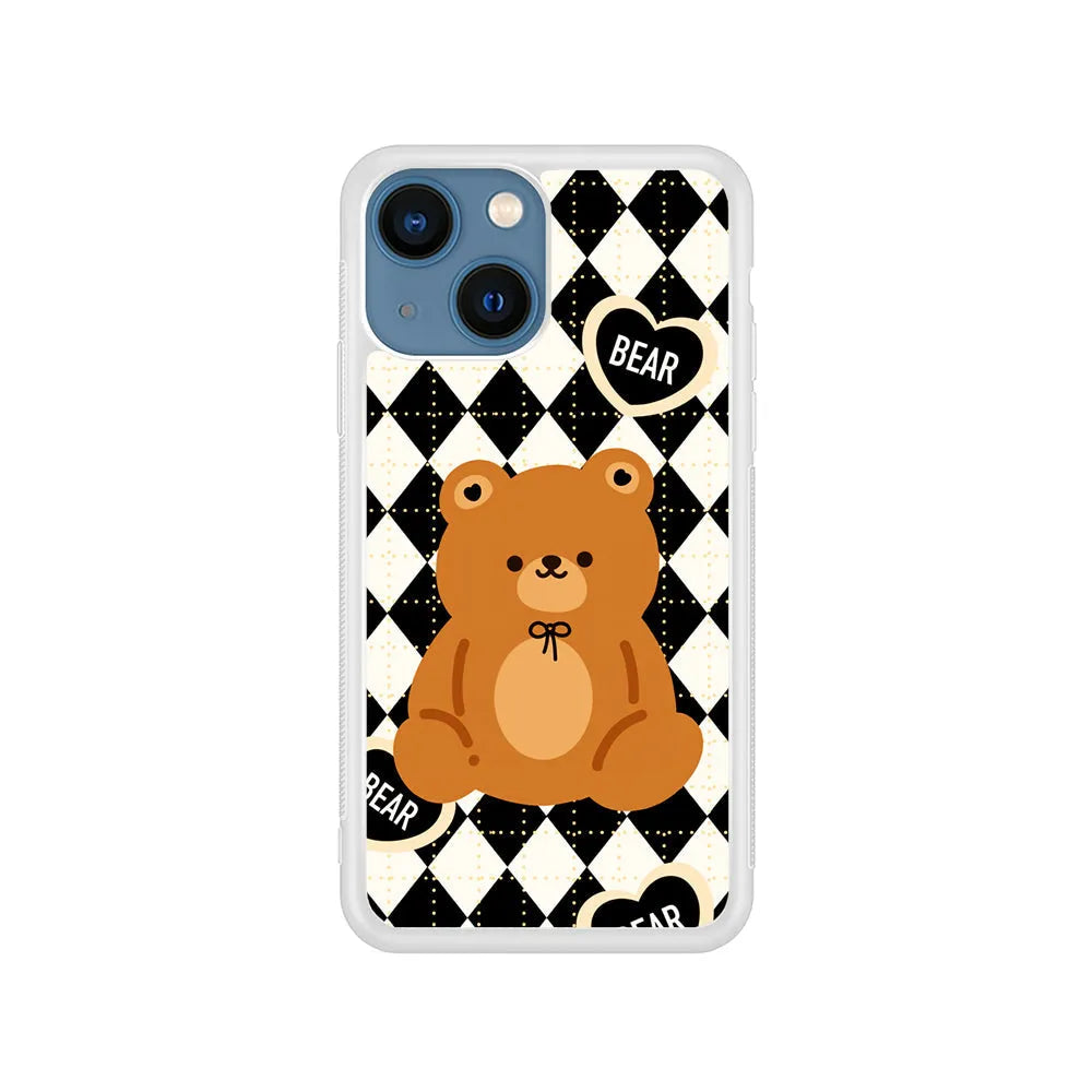 Bear and Black Flanel iPhone 15 Case-Rubber / White (2D Case)-Xtracase