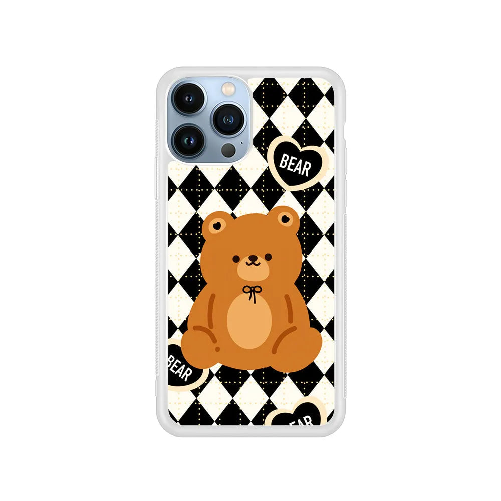 Bear and Black Flanel iPhone 13 Pro Max Case-Rubber / White (2D Case)-Xtracase