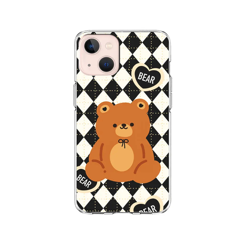 Bear and Black Flanel iPhone 15 Case-Clear Soft Case-Xtracase