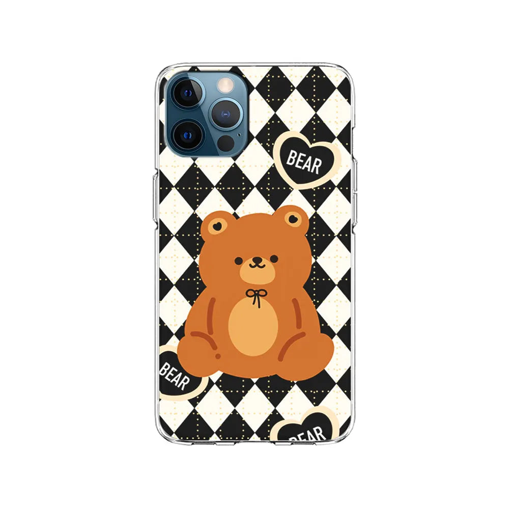 Bear and Black Flanel iPhone 13 Pro Case-Clear Soft Case-Xtracase
