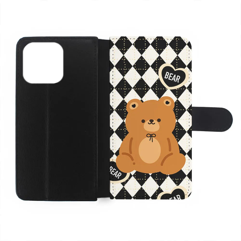 Bear and Black Flanel iPhone 13 Pro Case-Flip Wallet Case-Xtracase