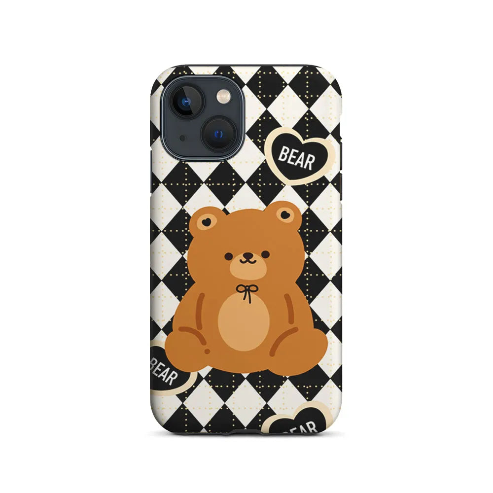 Bear and Black Flanel iPhone 15 Case-2 in 1 Tough Case-Xtracase