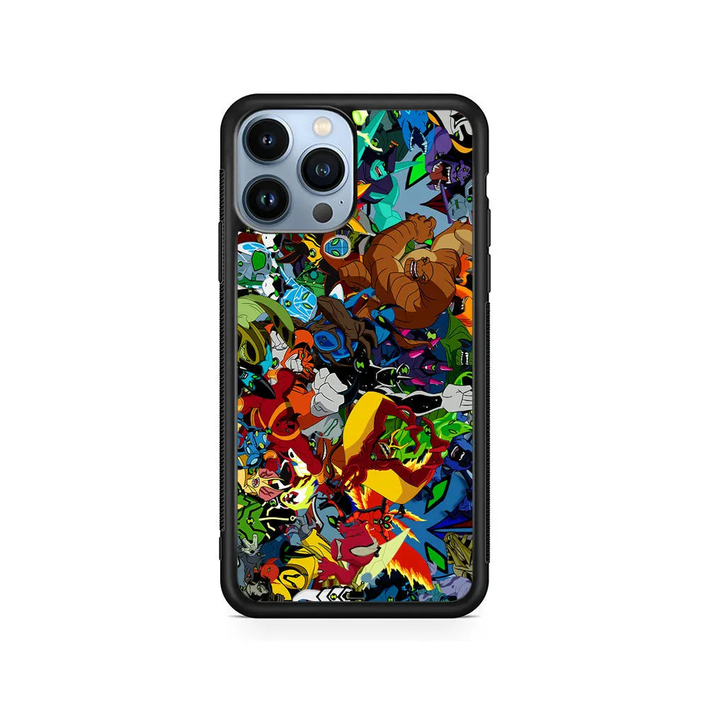 Ben 10 All The Alien iPhone 13 Pro Case-Rubber / Black (2D Case)-Xtracase