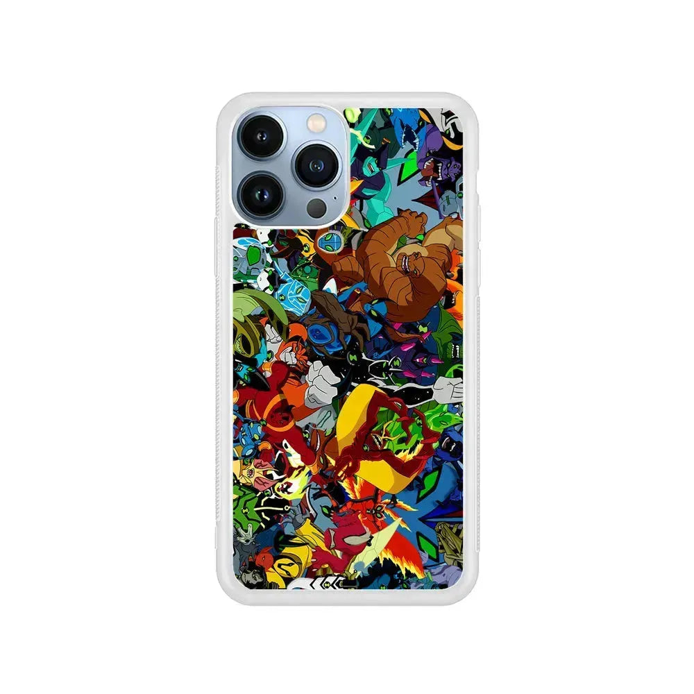 Ben 10 All The Alien iPhone 15 Pro Max Case-Rubber / White (2D Case)-Xtracase