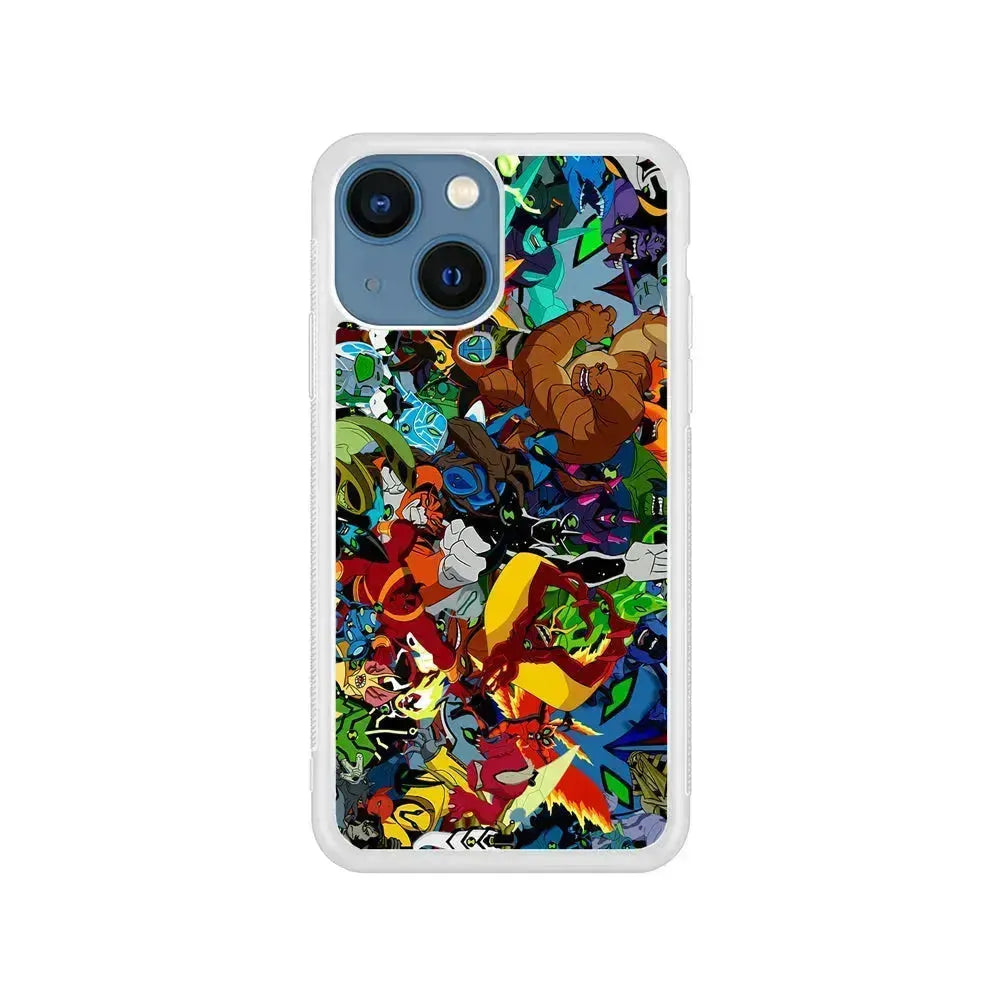 Ben 10 All The Alien iPhone 13 Mini Case-Rubber / White (2D Case)-Xtracase