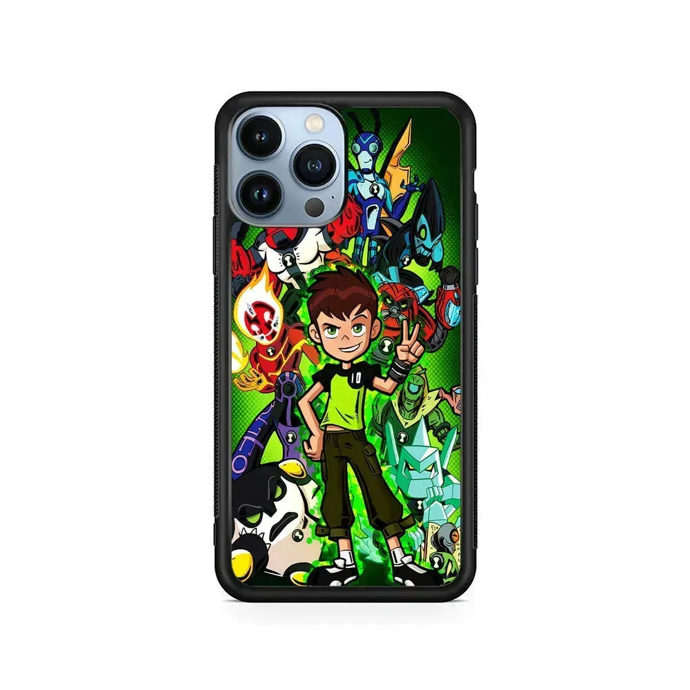 Ben 10 and All Alien iPhone 15 Pro Max Case-Rubber / Black (2D Case)-Xtracase
