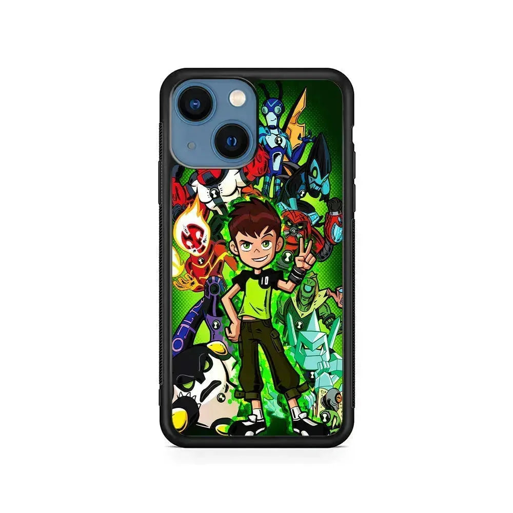 Ben 10 and All Alien iPhone 13 Mini Case-Rubber / Black (2D Case)-Xtracase
