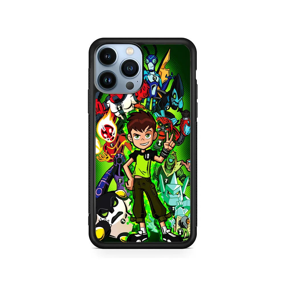 Ben 10 and All Alien iPhone 13 Pro Max Case-Rubber / Black (2D Case)-Xtracase