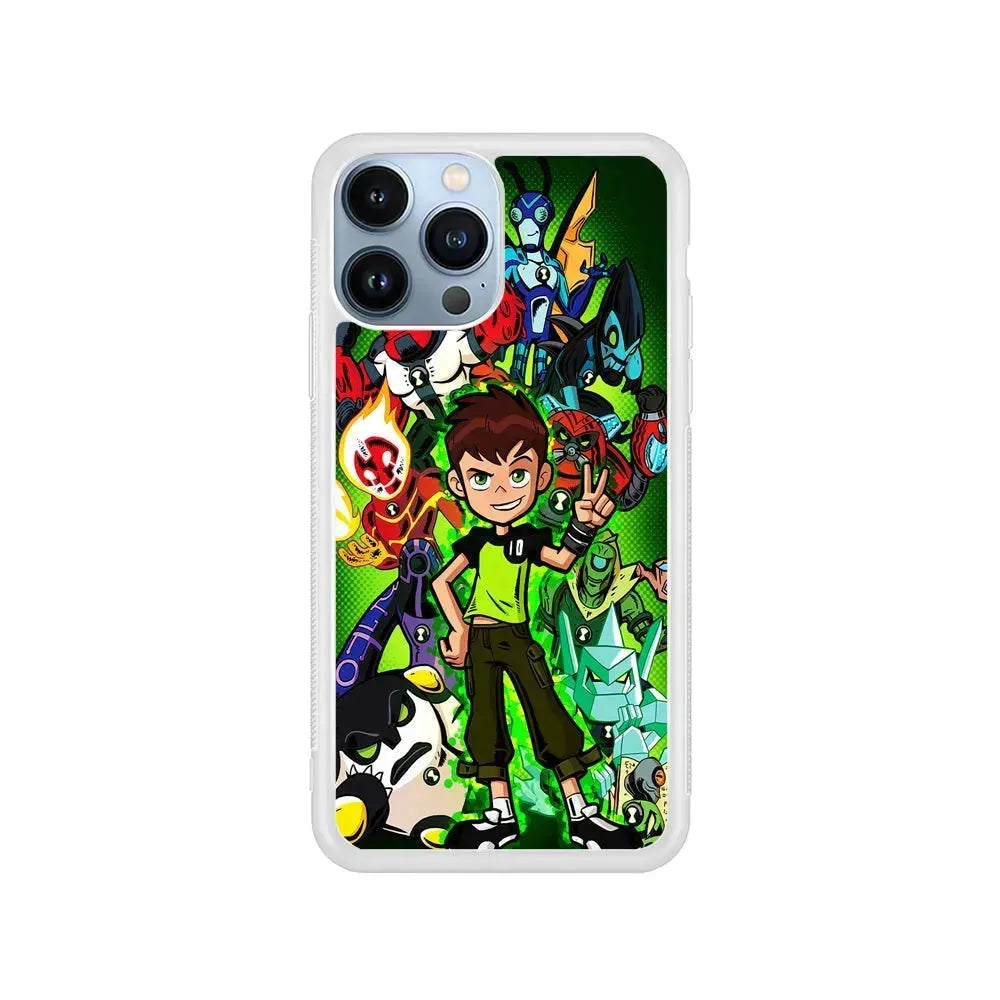 Ben 10 and All Alien iPhone 15 Pro Max Case-Rubber / White (2D Case)-Xtracase