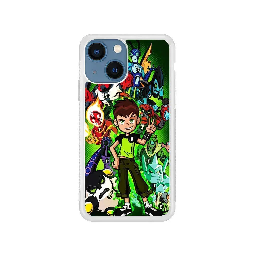 Ben 10 and All Alien iPhone 13 Mini Case-Rubber / White (2D Case)-Xtracase
