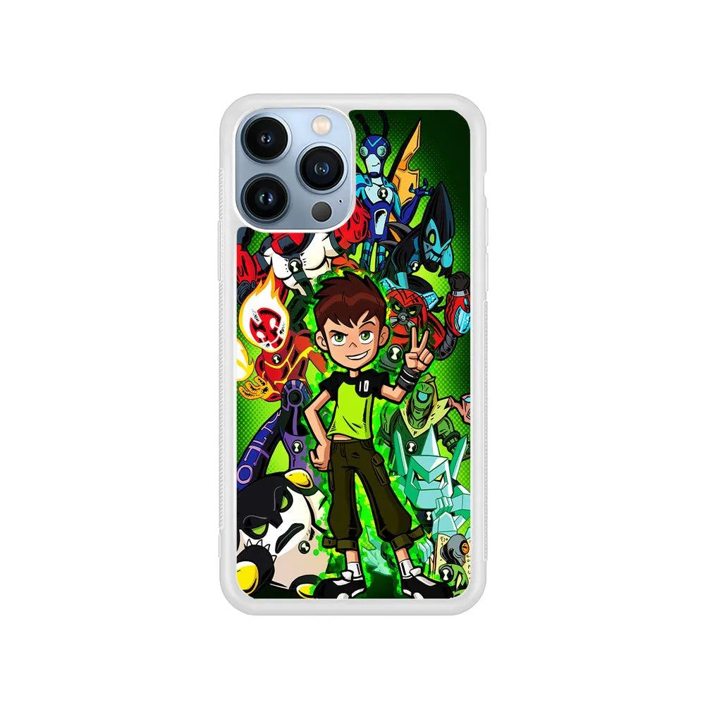 Ben 10 and All Alien iPhone 13 Pro Case-Rubber / White (2D Case)-Xtracase